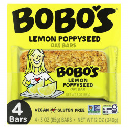 Bobo's Oat Bars, Лимонный мак, 4 батончика по 85 г (3 унции)