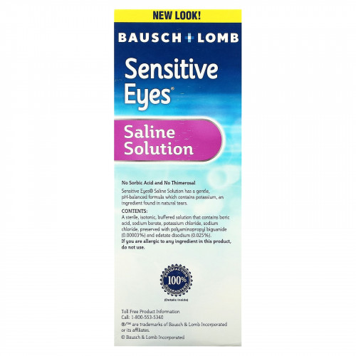 Bausch + Lomb, Физиологический раствор, для чувствительных глаз, 355 мл (12 жидк. Унций)