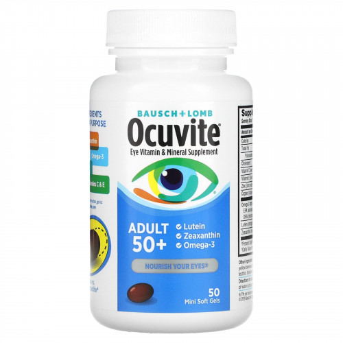 Ocuvite, для людей старше 50 лет, добавка для зрения с витаминами и микроэлементами, 50 мягких таблеток