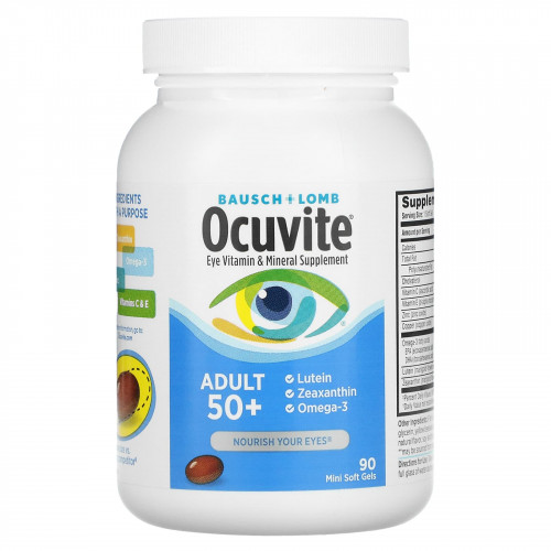 Ocuvite, для людей старше 50 лет, добавка для зрения с витаминами и микроэлементами, 90 мягких таблеток