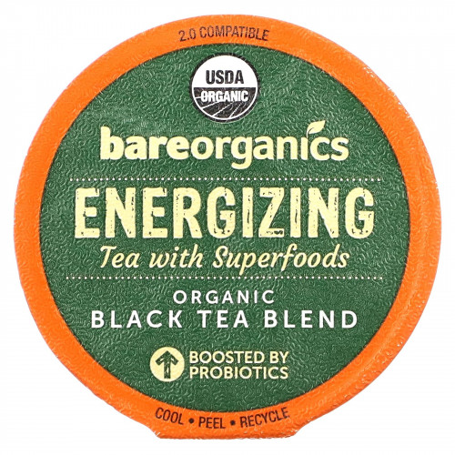 BareOrganics, Energizing, чай с суперфудами, черный чай, 12 чашек по 5 г (0,18 унции)