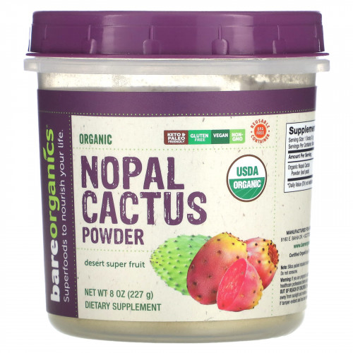 BareOrganics, Органический порошок кактуса Nopal, пустынные суперфрукты, 227 г (8 унций)