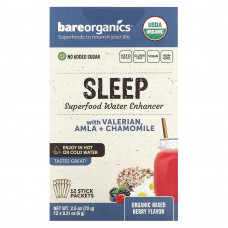 BareOrganics, Sleep, Superfood Water Enhancer, органическая смесь ягод, 12 пакетиков в стиках по 6 г (0,21 унции)