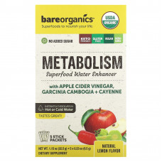 BareOrganics, Метаболизм, суперпродукты, улучшающие содержание воды, натуральный лимон, 5 пакетиков в стиках по 6,5 г (0,23 унции)