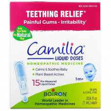 Boiron, Camilia, средство для снятия боли при прорезывании зубов, для младенцев от 1 месяца и старше, 15 заранее отмеренных жидких доз, 1 мл (0,34 жидк. унций) каждая