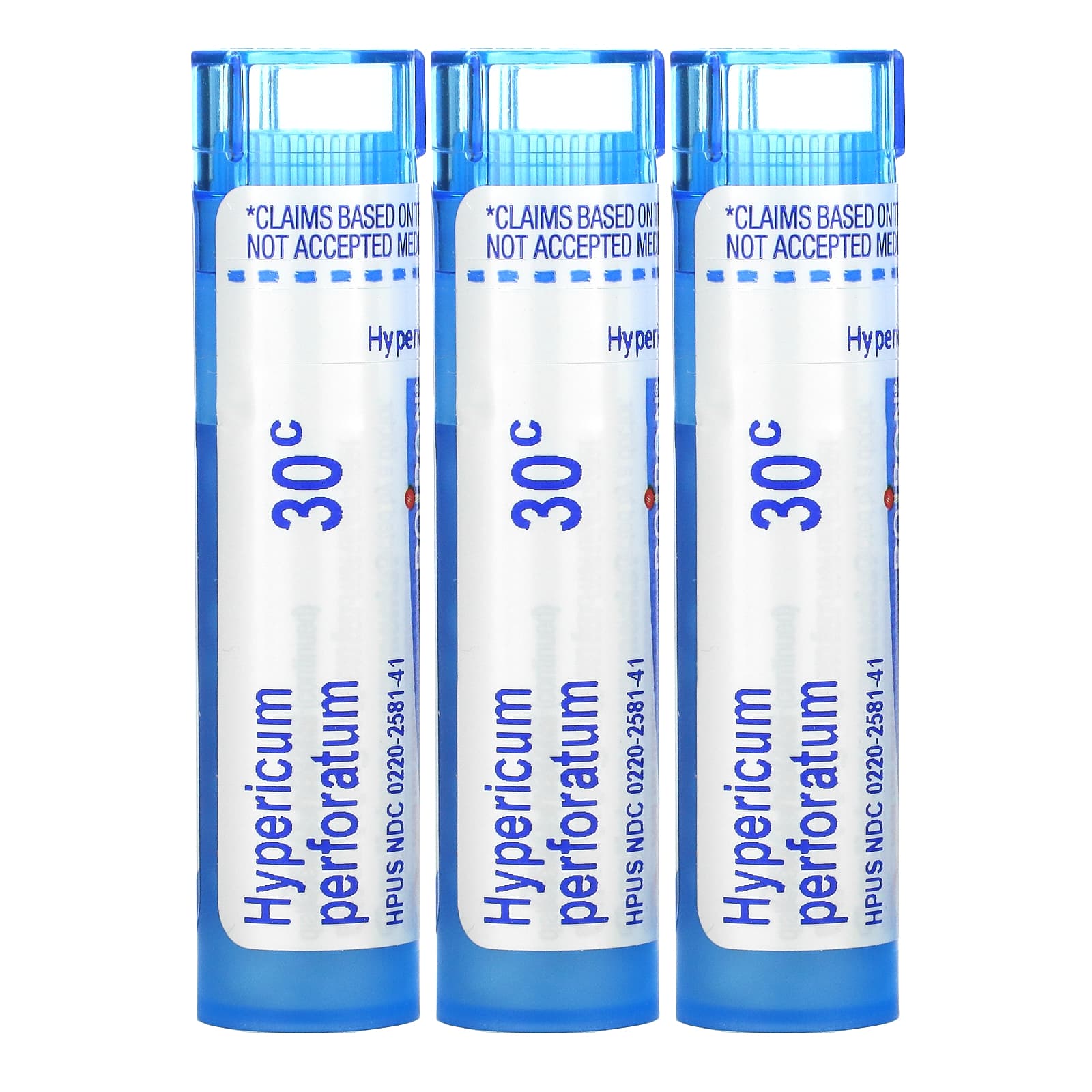 Boiron, Hypericum, средство для снятия нервной боли, гранулы Meltaway, 30C, 3 тюбика, 80 гранул в каждой