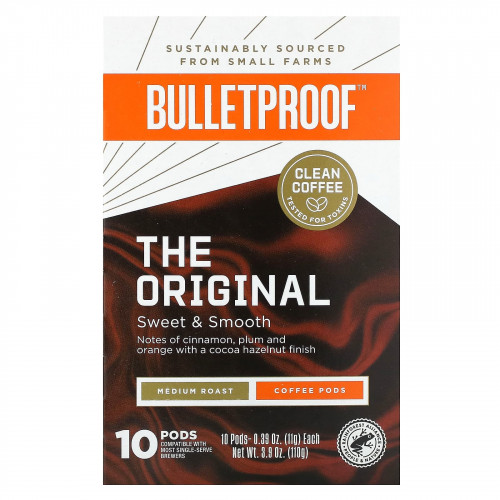 BulletProof, The Original Coffee капсулы, средняя обжарка, 10 капсул по 11 г (0,39 унции)