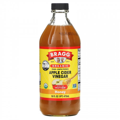Bragg, Органический нефильтрованный яблочный уксус, мед, 473 мл (16 жидк. Унций)