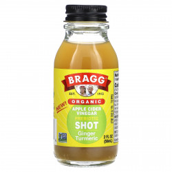 Bragg, Органический яблочный уксус, пребиотик, шот, имбирь и куркума, 59 мл (2 жидк. Унции)