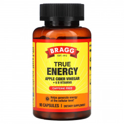 Bragg, True Energy, яблочный уксус и 6 витаминов группы B, без кофеина, 90 капсул
