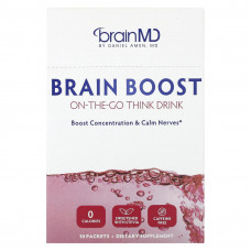 BrainMD, Brain Boost, напиток для мозга, который можно взять с собой, без кофеина, 10 пакетиков