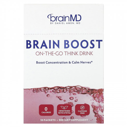 BrainMD, Brain Boost, напиток для мозга, который можно взять с собой, без кофеина, 10 пакетиков