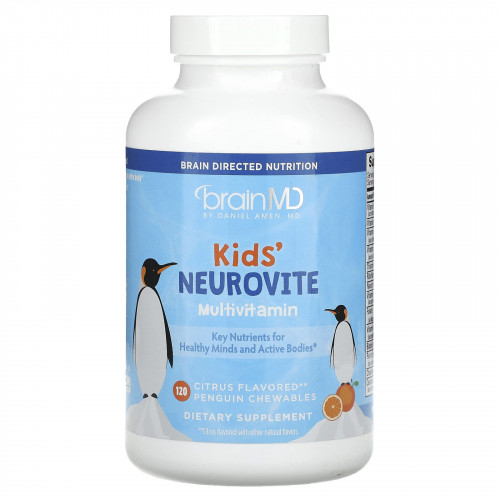 BrainMD, Kids', Neurovite, мультивитаминный комплекс, со вкусом цитрусовых, 120 жевательных таблеток в виде пингвина