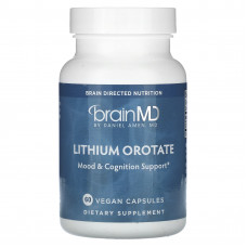 BrainMD, оротат лития, 60 растительных капсул