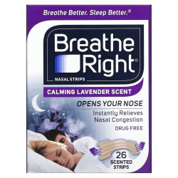 Breathe Right, Полоски для носа, успокаивающая лаванда, 26 ароматических полосок