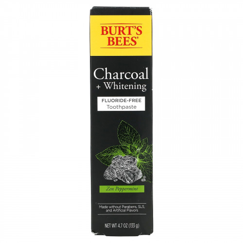 Burt's Bees, Зубная паста без фтора, древесный уголь + отбеливание, перечная мята дзен, 133 г (4,7 унции)