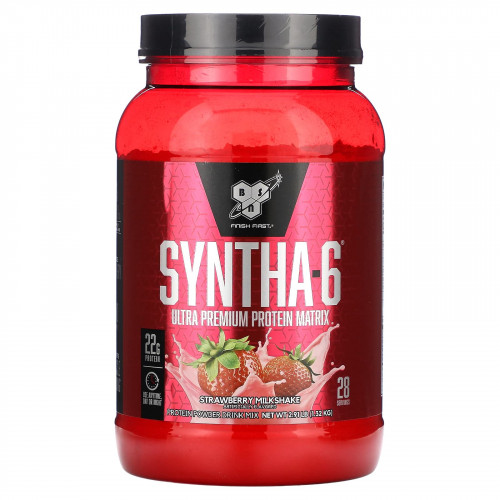 BSN, Syntha-6, Ultra Premium Protein Matrix, клубничный молочный коктейль, 1,32 кг (2,91 фунта)