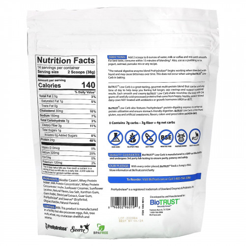 BioTRUST, Низкоуглеводная, пастбищная смесь из четырех белков, ванильный крем, 529 г (1,16 фунта)