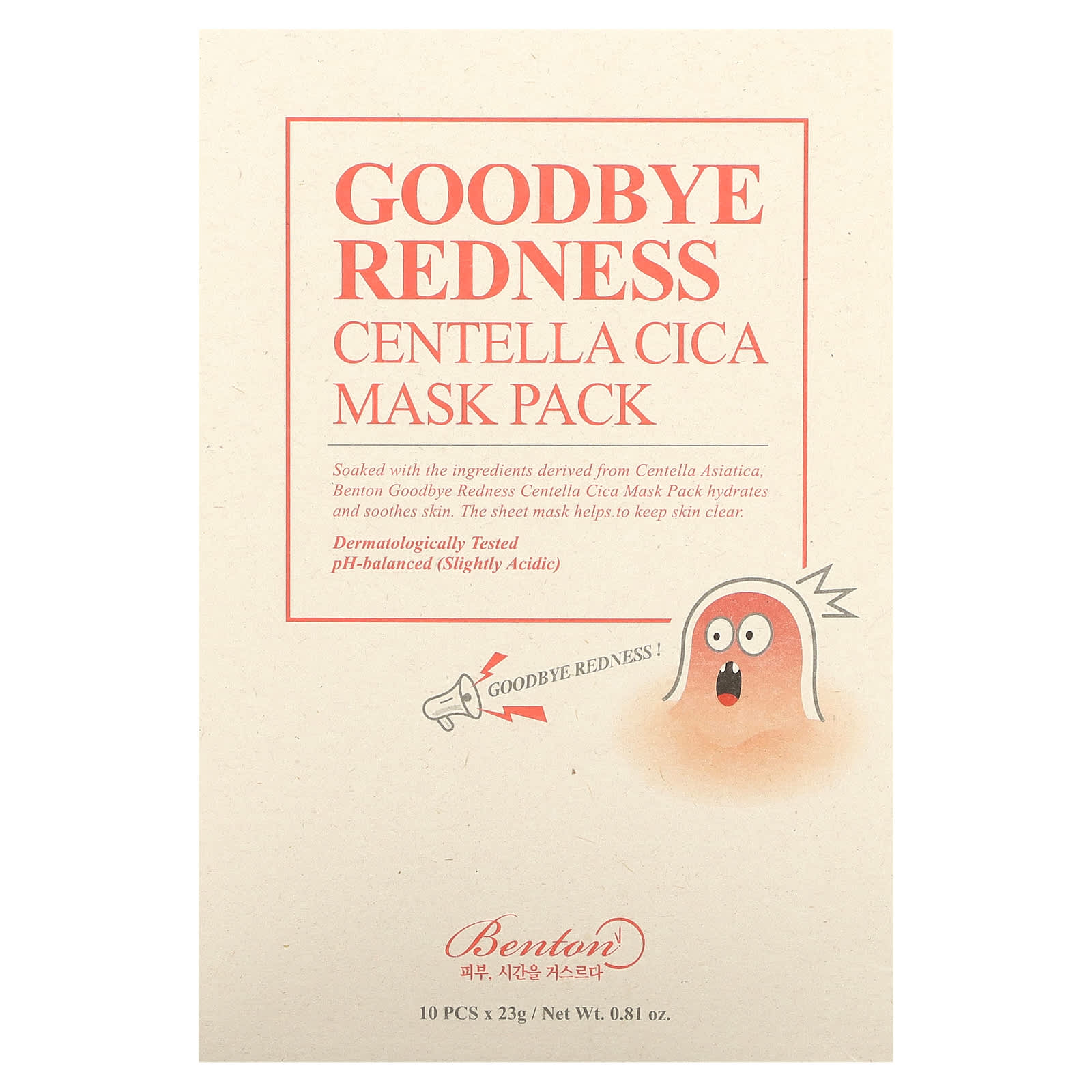 Benton, Goodbye Redness Centella Cica, маска для лица, 10 шт., 23 г (0,81 унции)