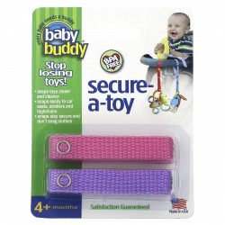 Baby Buddy, Secure-A-Toy, для детей от 4 месяцев, розовый и фиолетовый, 2 шт.