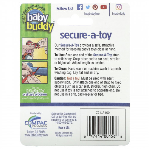 Baby Buddy, Secure-A-Toy, для детей от 4 месяцев, темно-синий и небесно-голубой, 2 полоски