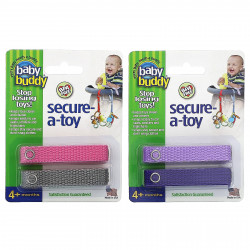 Baby Buddy, Secure-A-Toy, для детей от 4 месяцев, фиолетовый/сиреневый и розовый/серый, 4 полоски