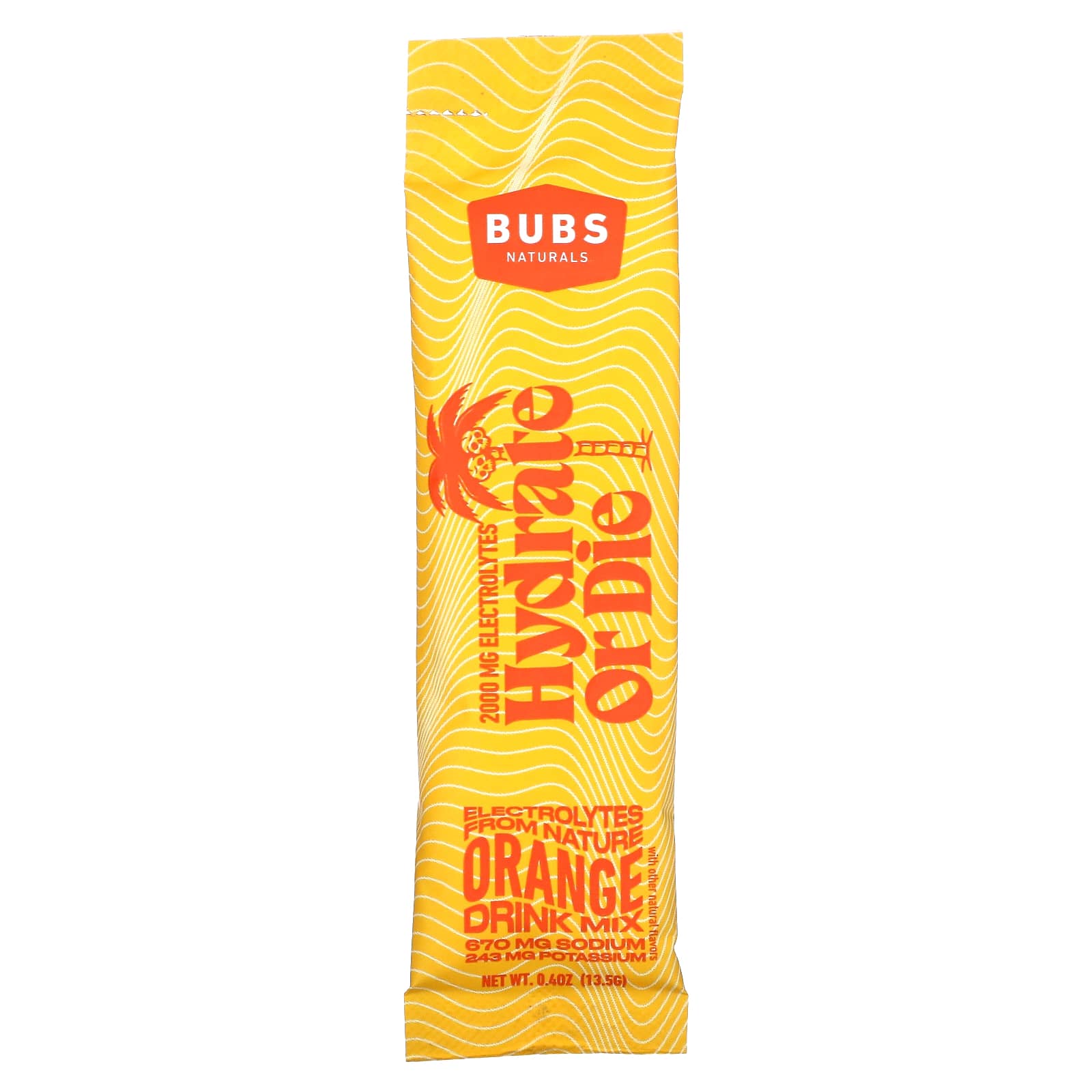 BUBS Naturals, Hydrate or Die, смесь для приготовления электролитов, апельсин, 7 палочек по 13,5 г (0,4 унции)