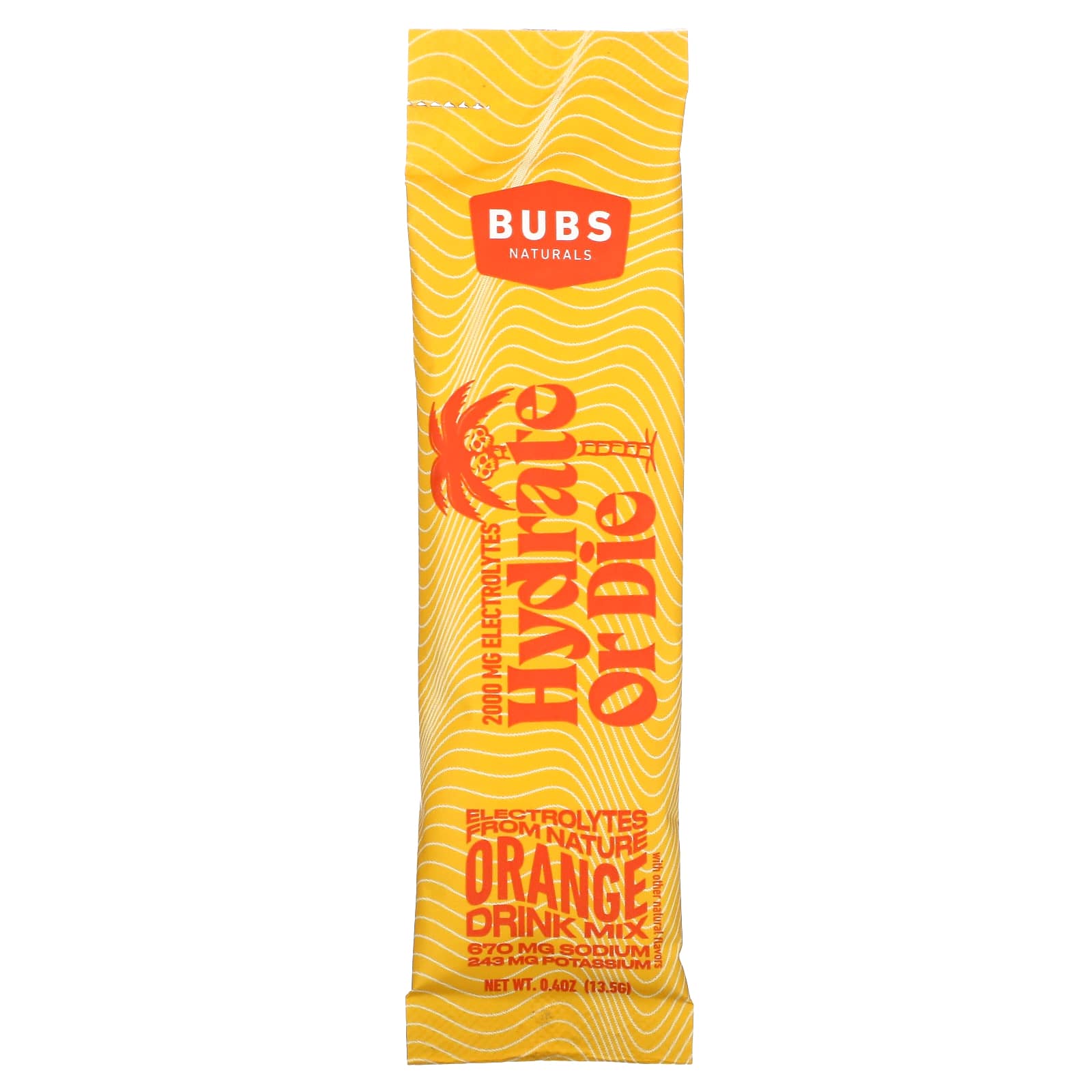 BUBS Naturals, Hydrate or Die, смесь для приготовления электролитов, апельсин, 18 палочек по 13,5 г (0,4 унции)