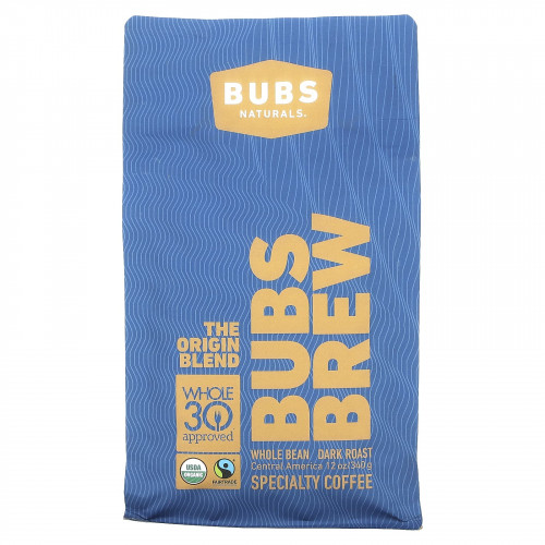 BUBS Naturals, Bubs Brew, смесь The Origin, цельные бобы, темная обжарка, 340 г (12 унций)