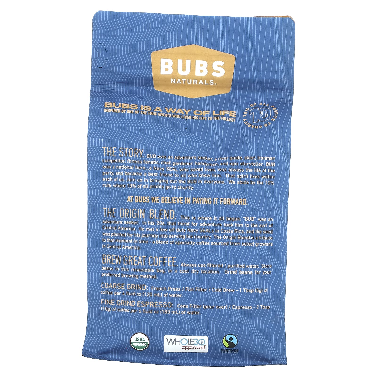 BUBS Naturals, Bubs Brew, смесь The Origin, цельные бобы, темная обжарка, 340 г (12 унций)