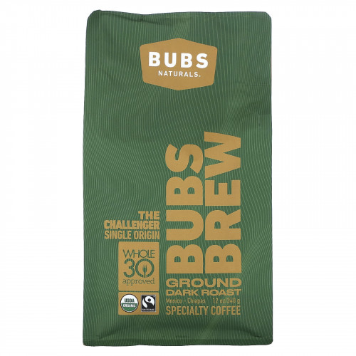 BUBS Naturals, Bubs Brew, The Challenger Single Origin, молотый, темная обжарка, 340 г (12 унций)