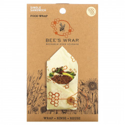Bee's Wrap, Пищевая упаковка для одного сэндвича, соты, 1 упаковка (Товар снят с продажи) 