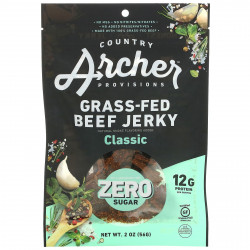 Country Archer Jerky, Вяленое мясо с говядиной травяного откорма, без сахара, классическое, 56 г (2 унции)