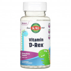KAL, Dinosaurs, Vitamin D-Rex, витамин D3, со вкусом жевательной резинки, 90 жевательных таблеток