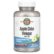 KAL, Яблочный уксус, зеленое яблоко, 500 мг, 60 жевательных таблеток