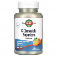 KAL, C жевательные таблетки без сахара, апельсин, 500 мг, 60 жевательных таблеток