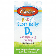 Carlson, Super Daily, витамин D3 для детей, 10 мкг (400 МЕ), 10,3 мл (0,35 жидк. унций)