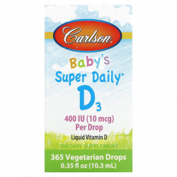 Carlson, Super Daily, витамин D3 для детей, 10 мкг (400 МЕ), 10,3 мл (0,35 жидк. унций)