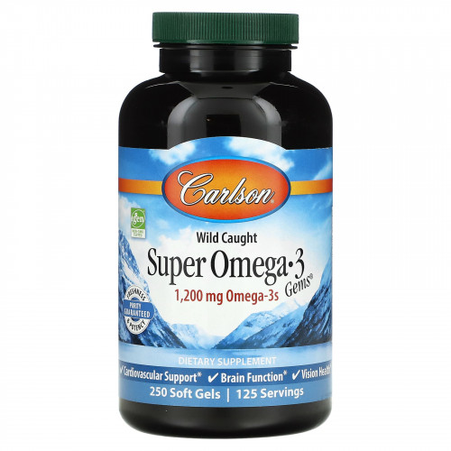 Carlson, Wild Caught Super Omega-3 Gems, высокоэффективная омега-3 из морской рыбы, 600 мг, 250 капсул