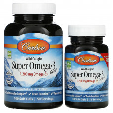 Carlson, Wild Caught Super Omega-3 Gems, высокоэффективная омега-3 из морской рыбы, 600 мг, 100 плюс 30 капсул