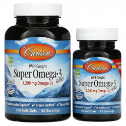 Carlson, Wild Caught Super Omega-3 Gems, высокоэффективная омега-3 из морской рыбы, 600 мг, 100 плюс 30 капсул