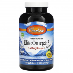 Carlson, Wild Caught, Elite Omega-3 Gems, отборные омега-3 кислоты, натуральный лимонный вкус, 800 мг, 180 капсул