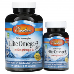 Carlson, Wild Caught, Elite Omega-3 Gems, отборные омега-3 кислоты, натуральный лимонный вкус, 800 мг, 90 +30 мягких таблеток