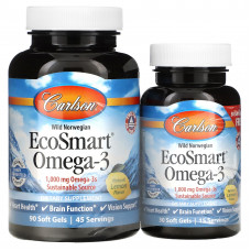 Carlson, EcoSmart Omega-3, натуральный ароматизатор «Лимон», 1000 мг, 90 + 30 желатиновых капсул