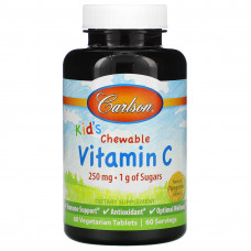 Carlson, Kid's, жевательный витамин C, натуральный мандарин, 250 мг, 60 вегетарианских таблеток