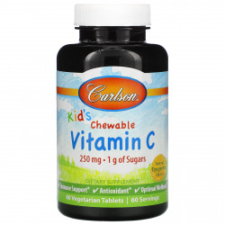 Carlson, Kid's, жевательный витамин C, натуральный мандарин, 250 мг, 60 вегетарианских таблеток