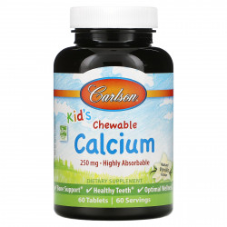 Carlson, Жевательные таблетки с кальцием для детей, с натуральным ванильным вкусом, 250 мг, 60 таблеток