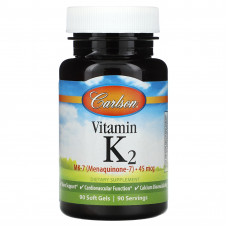 Carlson, Витамин K2 MK-7, 45 мкг, 90 мягких таблеток