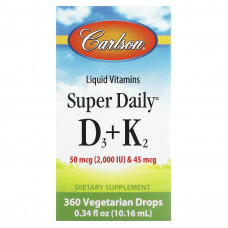 Carlson, Super Daily, витамины D3 + K2 в жидкой форме, 10,16 мл (0,34 жидк. унции)