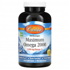 Carlson, Maximum Omega 2000, натуральный лимон, 1,000 мг, 180 мягких таблеток